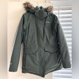 Eddie Bauer Olive Parka with Faux Fur Trim Adjustable Hoodie